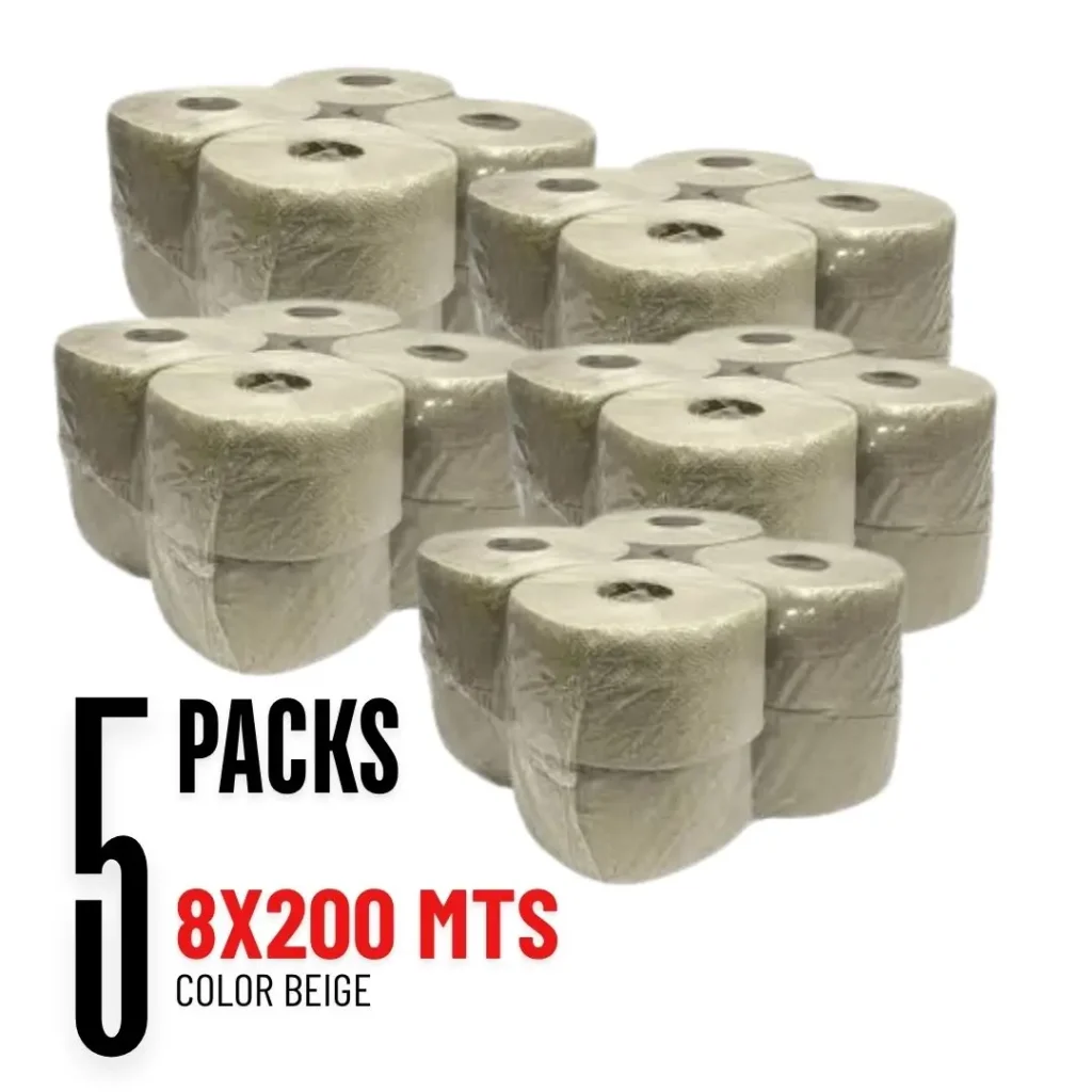Combo x 5 Bolsón Papel higiénico Beige 8x200 Eco