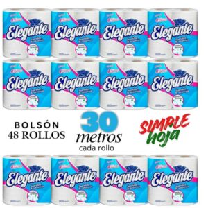 Papel Higiénico Elegante Hoja Simple 30m 4 Unidades Pack X12